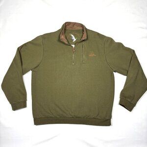 Ducks Unlimited Green Embroidered 1/4 Zip Fleece Pullover Sweater Mens Large